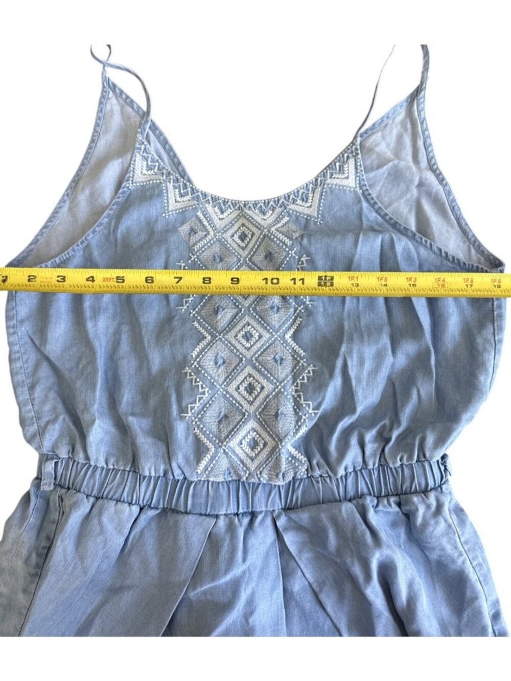 Sugar + Lips Blue W/White Embroidery Romper Size L - Picture 9 of 9